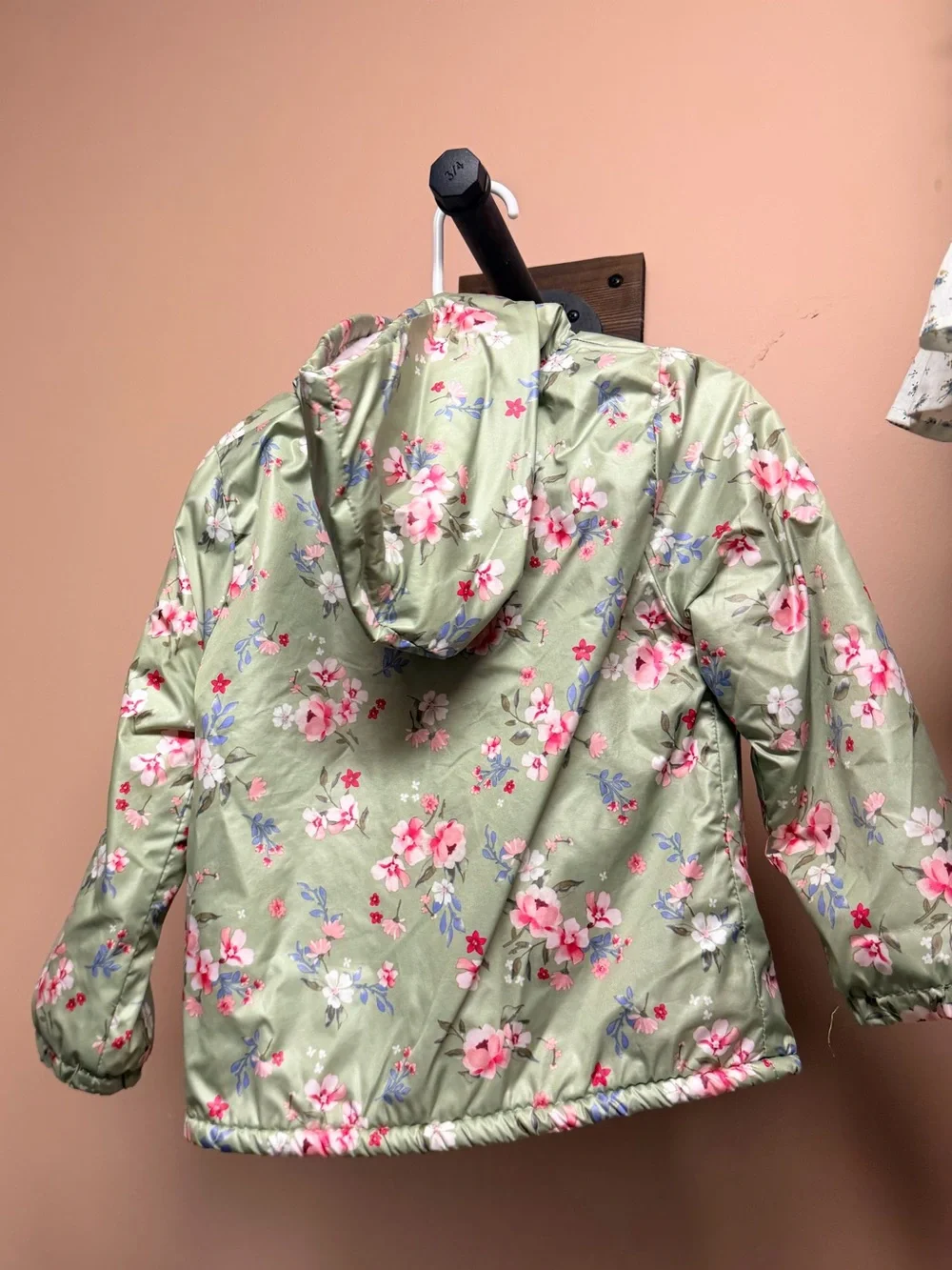 Penelope Mack Girls' Floral Hooded Raincoat - Sage Green & Pink
